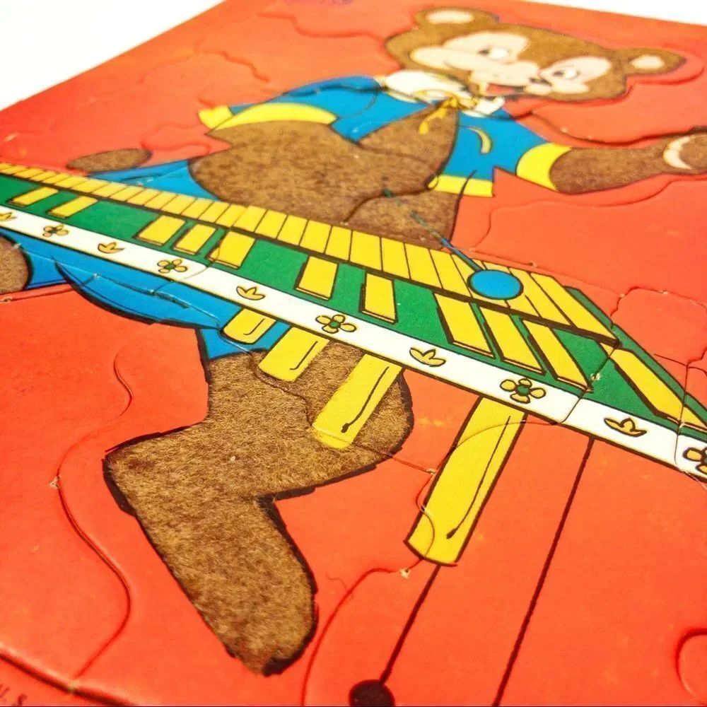 2 Built Rite Fuzzy, Furry Puzzles - Bunny/Bear, 1950’s Vintage
